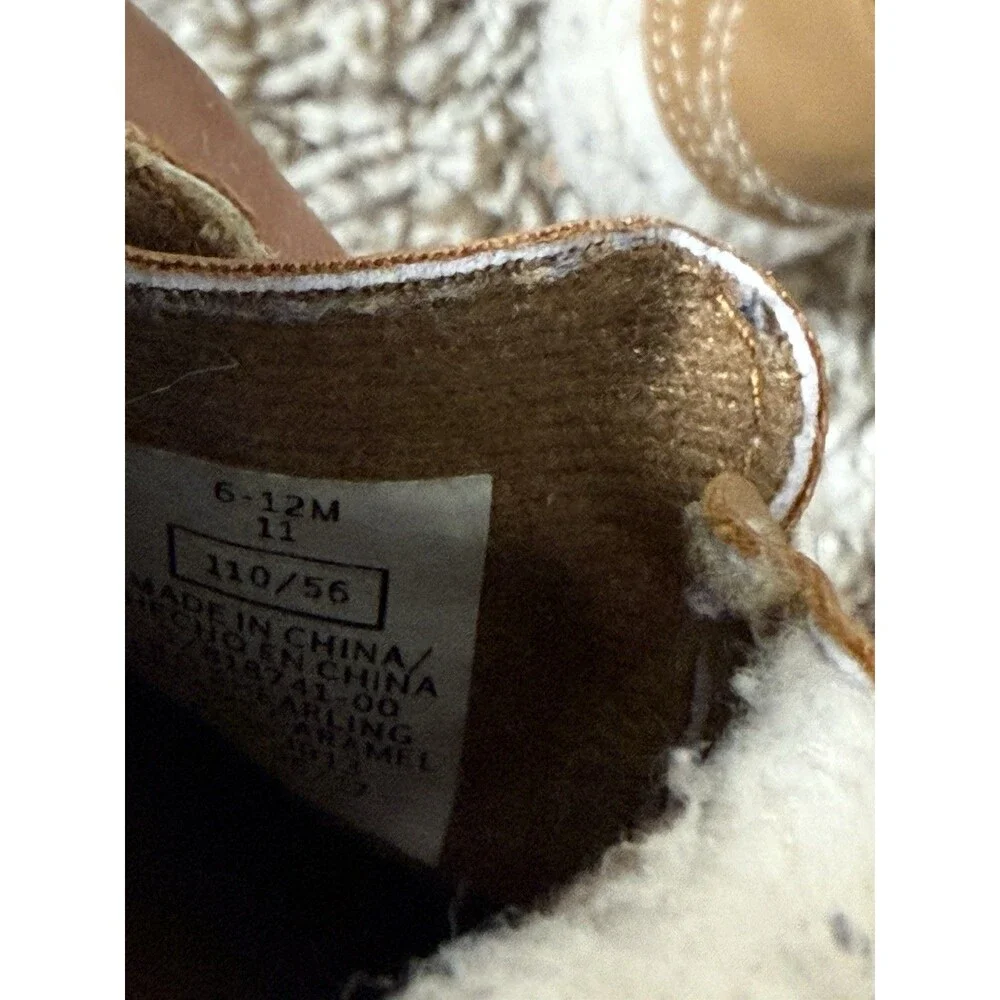 Toddler Boys Brown Sherpa Lined Booties Faux Leather Shoes Size 12M